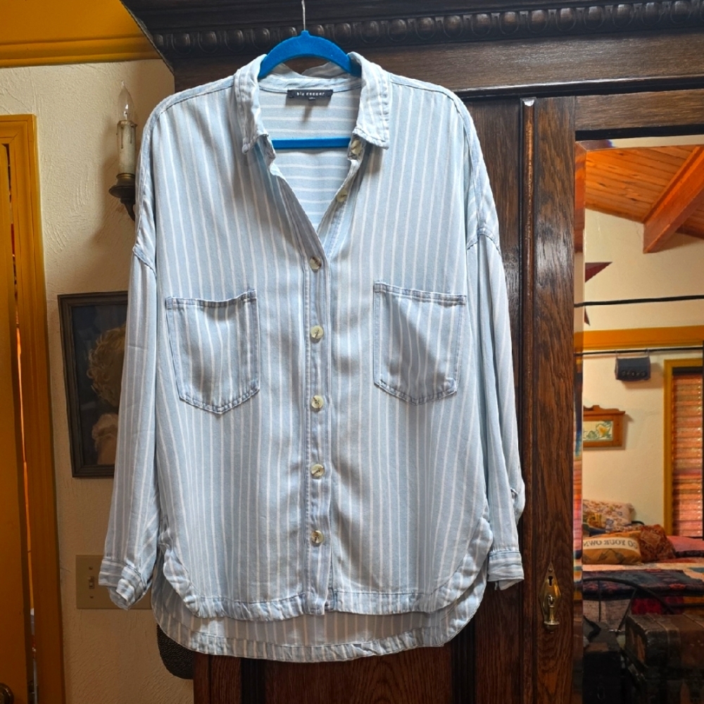 Blue and White Striped Shirt...